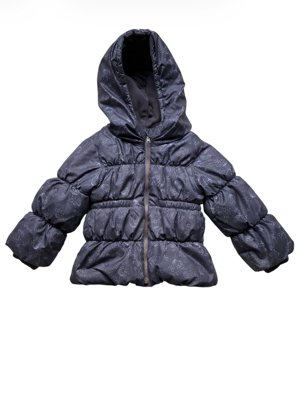 Old Navy Kids Girls Gray Dandelion Print Hooded Puffer Jacket Size 4T